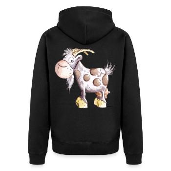 Die Ziege ist da  - Unisex Premium Bio Zip Hoodie - Schwarz - Hinten - Nico (187cm)