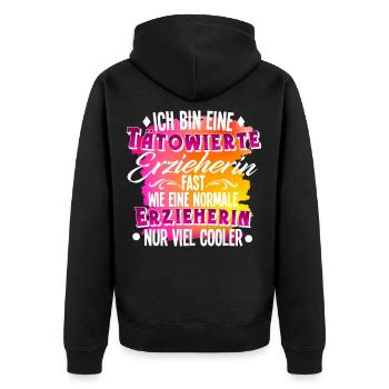 Erzieherin Tätowierung - Unisex Premium Bio Zip Hoodie - Schwarz - Hinten - Nico (187cm)
