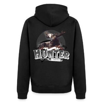 Hunter Jäger Jagen - Unisex Premium Bio Zip Hoodie - Schwarz - Hinten - Nico (187cm)