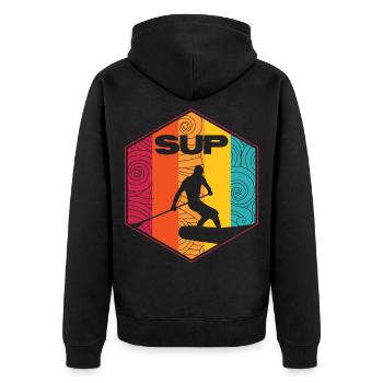 SUP - Unisex Premium Bio Zip Hoodie - Schwarz - Hinten - Nico (187cm)