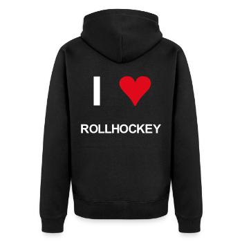 I love rollhockey - Unisex Premium Bio Zip Hoodie - Schwarz - Hinten - Nico (187cm)