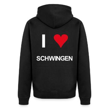I love schwingen - Unisex Premium Bio Zip Hoodie - Schwarz - Hinten - Nico (187cm)