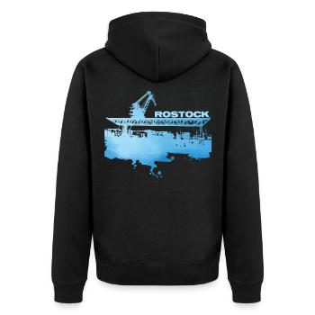 Rostock City Harbour - Unisex Premium Organic Zip Hoodie - black - Back - Nico (187cm)