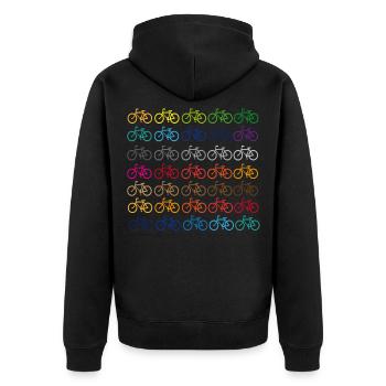Viele bunte Fahrräder - Unisex Premium Bio Zip Hoodie - Schwarz - Hinten - Nico (187cm)