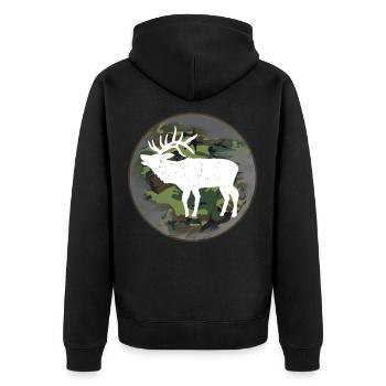 Jäger Jagen Elch - Unisex Premium Bio Zip Hoodie - Schwarz - Hinten - Nico (187cm)