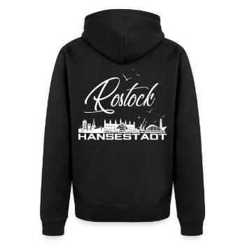 Rostock Hanseatic City - Rostock Silhouette with Seagulls - Unisex Premium Organic Zip Hoodie - black - Back - Nico (187cm)