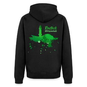 Rostock Warnemünde - Unisex Premium Organic Zip Hoodie - black - Back - Nico (187cm)