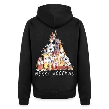 MERRY WOOFMAS Hunde Weihnachten Hundehaufen - Unisex Premium Bio Zip Hoodie - Schwarz - Hinten - Nico (187cm)