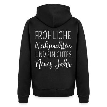 Fröhliche Weihnachten und ein Gutes Neues Jahr - Unisex Premium Bio Zip Hoodie - Schwarz - Hinten - Nico (187cm)