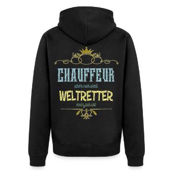 Chauffeur Weltretter - Unisex Premium Bio Zip Hoodie - Schwarz - Hinten - Nico (187cm)