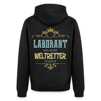 Laborant Weltretter - Unisex Premium Bio Zip Hoodie - Schwarz - Hinten - Nico (187cm)