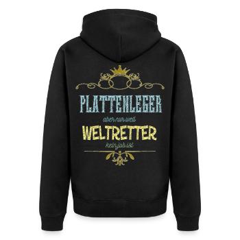 Plattenleger Weltretter - Unisex Premium Bio Zip Hoodie - Schwarz - Hinten - Nico (187cm)