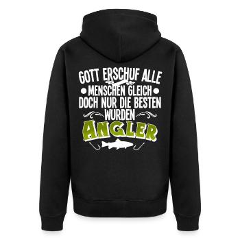 Angler Angeln - Unisex Premium Bio Zip Hoodie - Schwarz - Hinten - Nico (187cm)