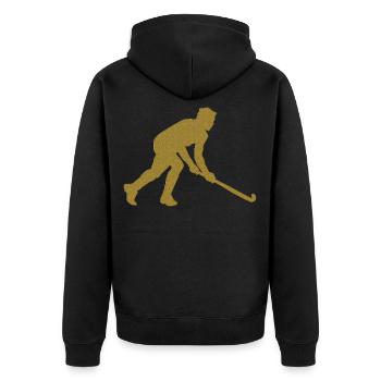 Gold Unihockey - Unisex Premium Bio Zip Hoodie - Schwarz - Hinten - Nico (187cm)