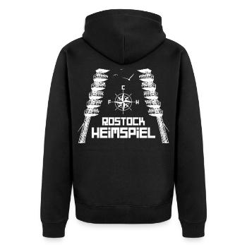 Rostock Heimspiel - Unisex Premium Bio Zip Hoodie - Schwarz - Hinten - Nico (187cm)