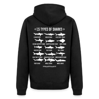 Haie - 15 Arten von Haien - Unisex Premium Bio Zip Hoodie - Schwarz - Hinten - Nico (187cm)