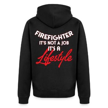 fire Department - Unisex Premium Organic Zip Hoodie - black - Back - Nico (187cm)