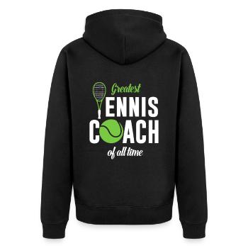 Largest tennis coach ever - Unisex Premium Organic Zip Hoodie - black - Back - Nico (187cm)