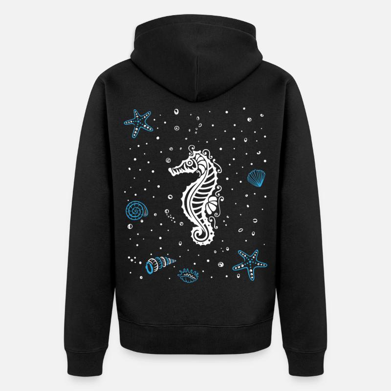 Seepferdchen mit Wasserspritzer. Maritim. - Unisex Premium Bio Zip Hoodie - Schwarz