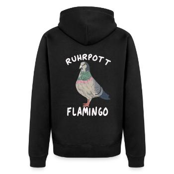 Ruhrpott Flamingo Taube - Unisex Premium Bio Zip Hoodie - Schwarz - Hinten - Nico (187cm)