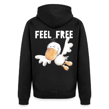 Feel Free Vogelfrei - Vogel - Unisex Premium Bio Zip Hoodie - Schwarz - Hinten - Nico (187cm)