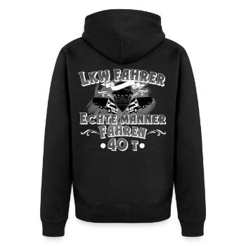 Lkw Fahrer - Unisex Premium Bio Zip Hoodie - Schwarz - Hinten - Nico (187cm)