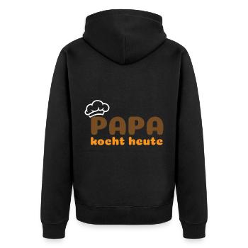 Papa kocht heute - Unisex Premium Bio Zip Hoodie - Schwarz - Hinten - Nico (187cm)