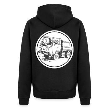 Multicar M25 - Unisex Premium Organic Zip Hoodie - black - Back - Nico (187cm)