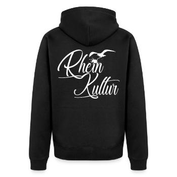 Lustige Rhein-Kultur - Unisex Premium Bio Zip Hoodie - Schwarz - Hinten - Nico (187cm)