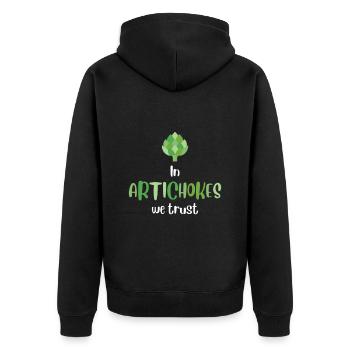 Wir vertrauen auf Artischocken. Gemüse, Vegetarier - Unisex Premium Bio Zip Hoodie - Schwarz - Hinten - Nico (187cm)