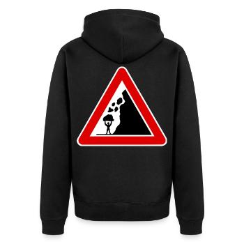 falling rocks, funny road sign bodybuilding - Unisex Premium Organic Zip Hoodie - black - Back - Nico (187cm)