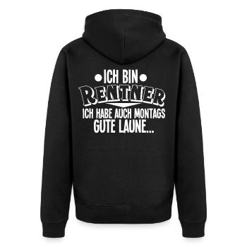 Rentner - Unisex Premium Bio Zip Hoodie - Schwarz - Hinten - Nico (187cm)
