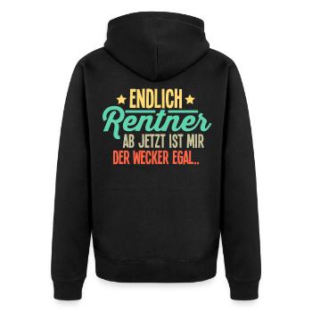 Rentner - Unisex Premium Bio Zip Hoodie - Schwarz - Hinten - Nico (187cm)