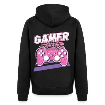 Gamer Girl Pink Retro-Controller - Unisex Premium Bio Zip Hoodie - Schwarz - Hinten - Nico (187cm)
