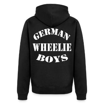 German Wheelie Boys Bike Stunts Design - Unisex Premium Bio Zip Hoodie - Schwarz - Hinten - Nico (187cm)