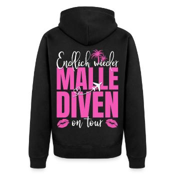 Mallorca Spruch Endlich Wieder Malle Diven On Tour - Unisex Premium Bio Zip Hoodie - Schwarz - Hinten - Nico (187cm)
