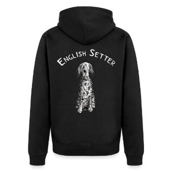 Drolliger Englischer Setter I Hunde Comic Geschenk - Unisex Premium Bio Zip Hoodie - Schwarz - Hinten - Nico (187cm)
