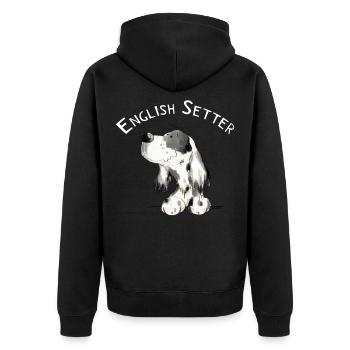 Cadeau de bande dessinée de chien heureux Setter anglais I - Veste à capuche bio Premium Unisexe - noir - Dos - Nico (187cm)