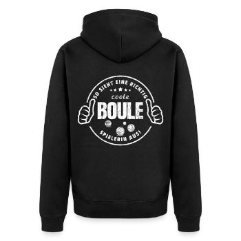 Boule Petanque coole Spielerin Damen Frau Pétanque - Unisex Premium Bio Zip Hoodie - Schwarz - Hinten - Nico (187cm)