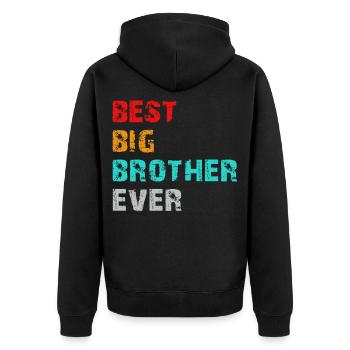 bester großer Bruder aller Zeiten - Unisex Premium Bio Zip Hoodie - Schwarz - Hinten - Nico (187cm)