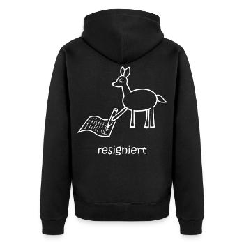 resigniert, Reh, lustiges Reh, Wortspiel, Tiere - Unisex Premium Bio Zip Hoodie - Schwarz - Hinten - Nico (187cm)