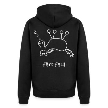 färt faul, faules Pferd, Pferd mit Rädern schläft - Unisex Premium Bio Zip Hoodie - Schwarz - Hinten - Nico (187cm)