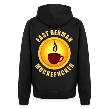 Café DDR muckefuck avec tasse dans un style rétro - Veste à capuche bio Premium Unisexe - noir - Dos - Nico (187cm)
