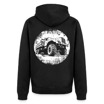KRAZ LKW - Unisex Premium Bio Zip Hoodie - Schwarz - Hinten - Nico (187cm)