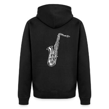 Saxophon - Unisex Premium Bio Zip Hoodie - Schwarz - Hinten - Nico (187cm)