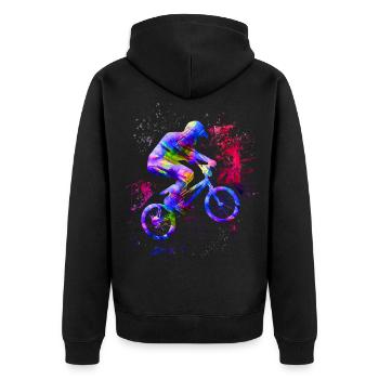 Buntes BMX / Farbiges BMX / BMX Fahrrad - Unisex Premium Bio Zip Hoodie - Schwarz - Hinten - Nico (187cm)