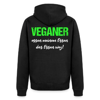 Veganer Essen Meinem Essen Das Essen Weg - Unisex Premium Bio Zip Hoodie - Schwarz - Hinten - Nico (187cm)
