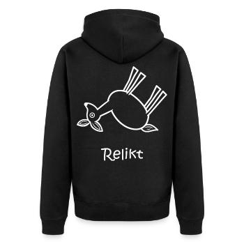 relikt, reh liegt, lustiges Reh, Reliquie - Unisex Premium Bio Zip Hoodie - Schwarz - Hinten - Nico (187cm)