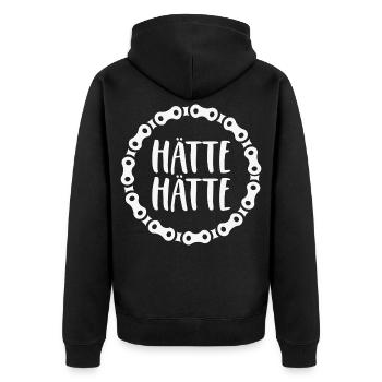 Hätte Hätte Fahrradkette - Unisex Premium Bio Zip Hoodie - Schwarz - Hinten - Nico (187cm)