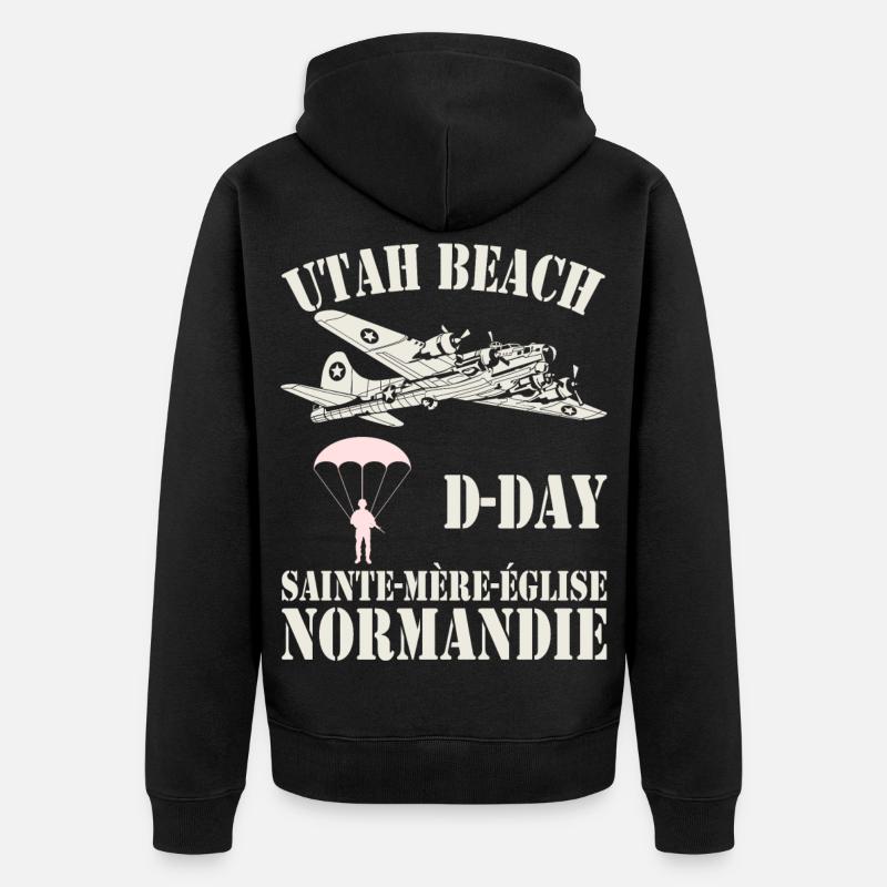 Utah Beach D-Day Sainte-Mère-Église - Veste à capuche bio Premium Unisexe - noir